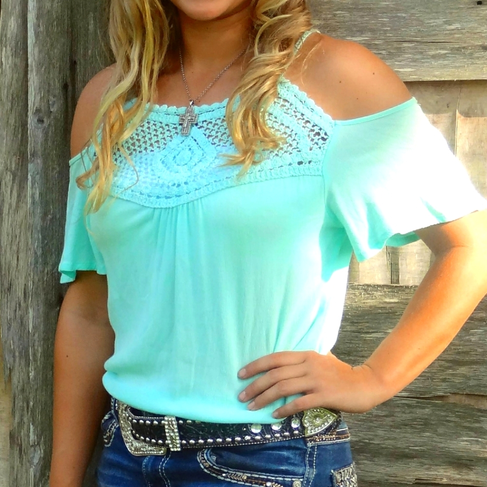 Mint Colored Off the Shoulder Blouse